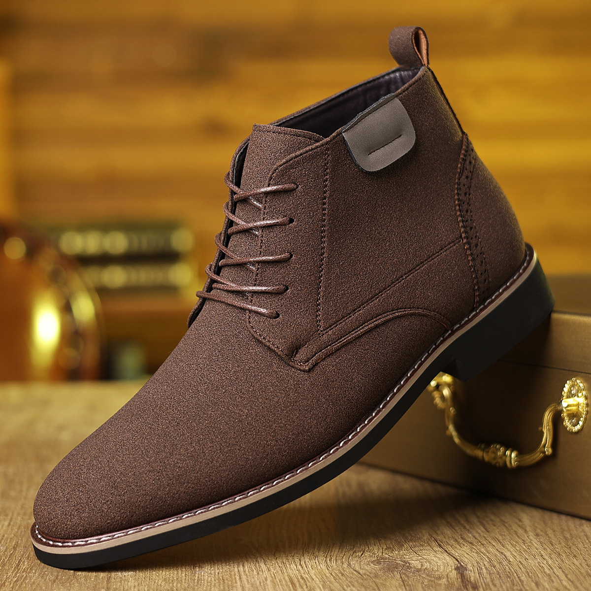 Men's Classic Suede Black Lace-up Boots