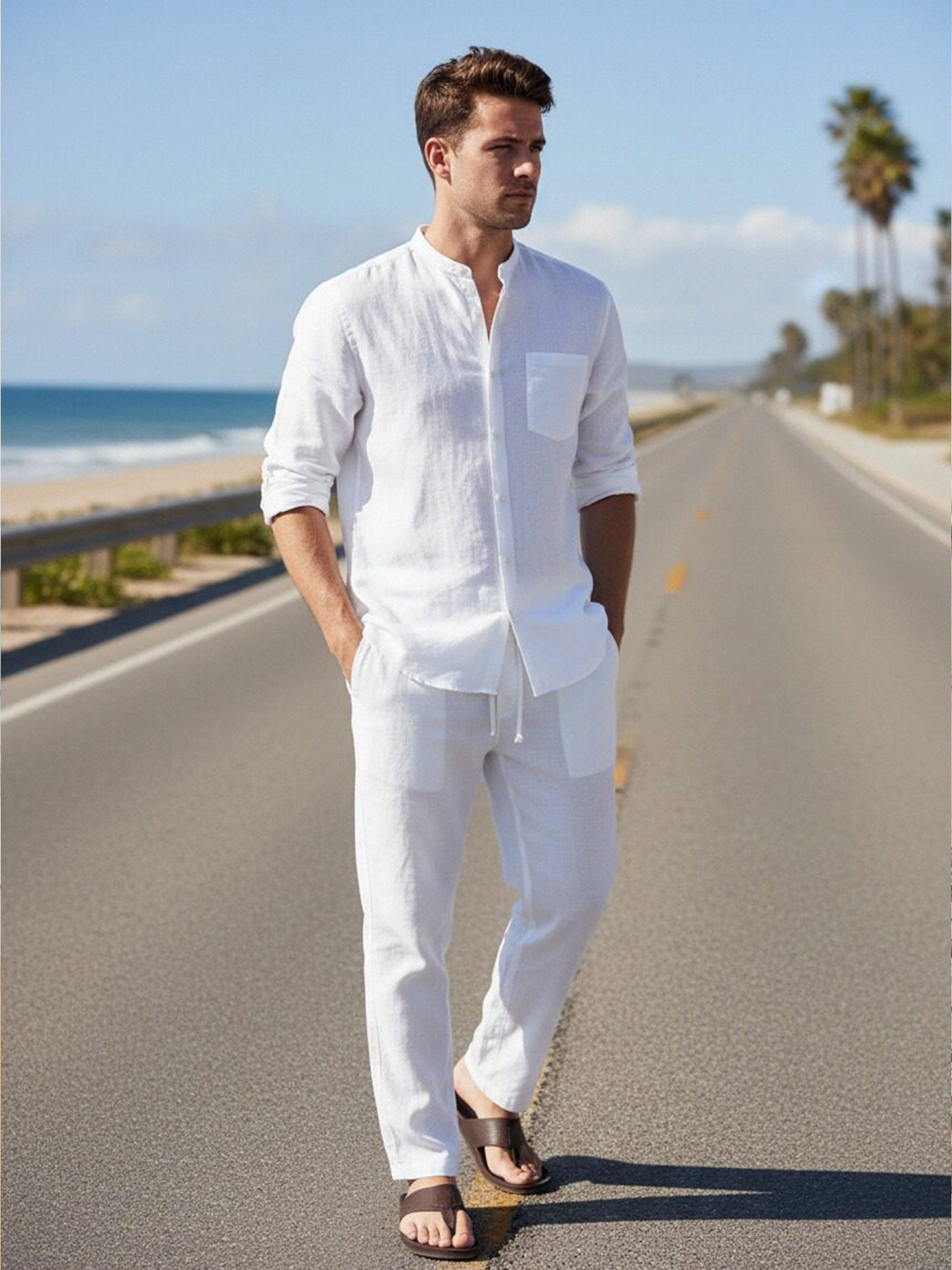 Men's Linen-Blend Vacation Shirt & Pants Set