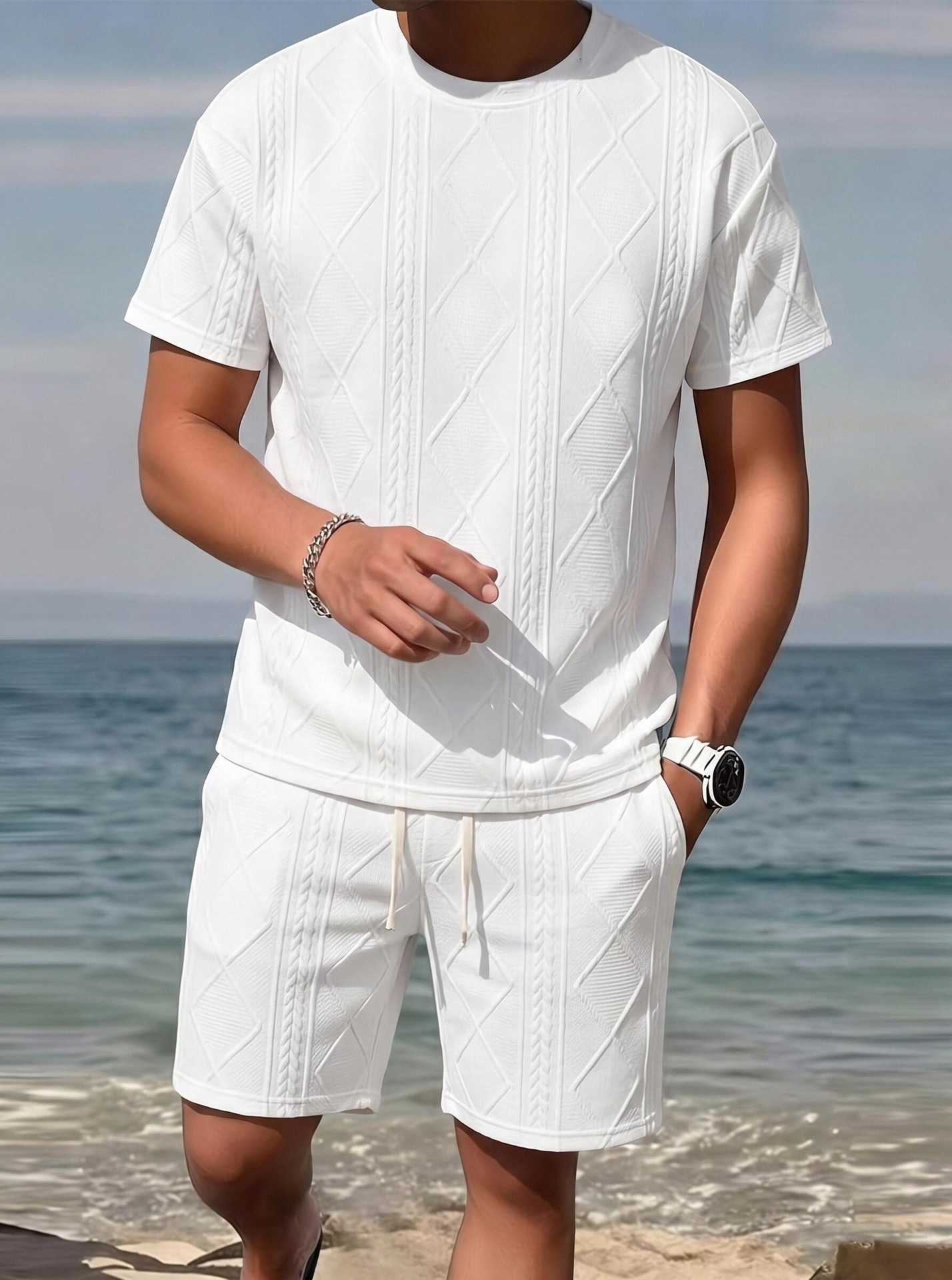 Men's Breathable Textured 2-Piece Summer Set
