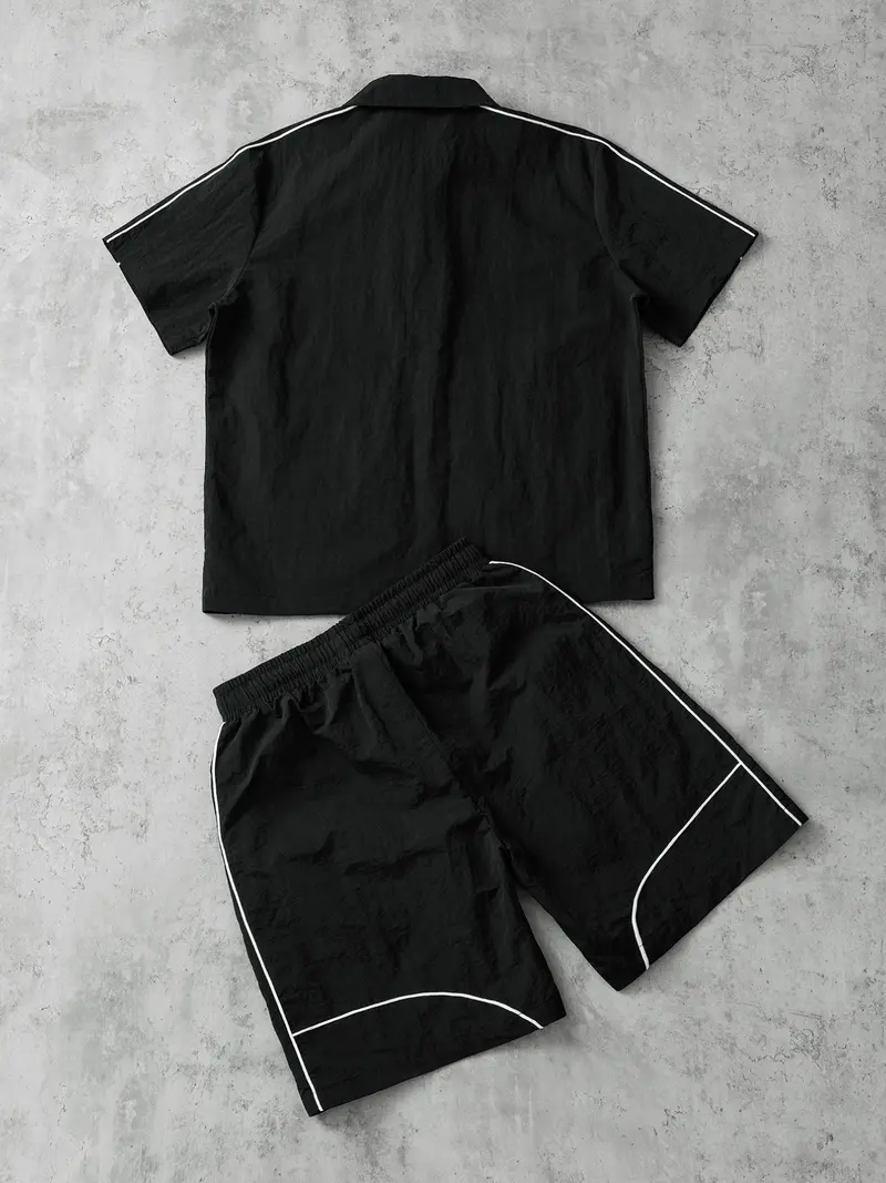 Men's Star Print Short Sleeve Zipper Shirt & Gym Shorts Set