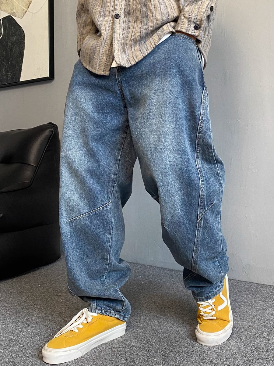 Men's Vintage Elastic Waist Loose Straight-Leg Jeans