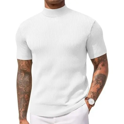 Men's Mock Turtleneck Short Sleeve Ribbed Knit Top