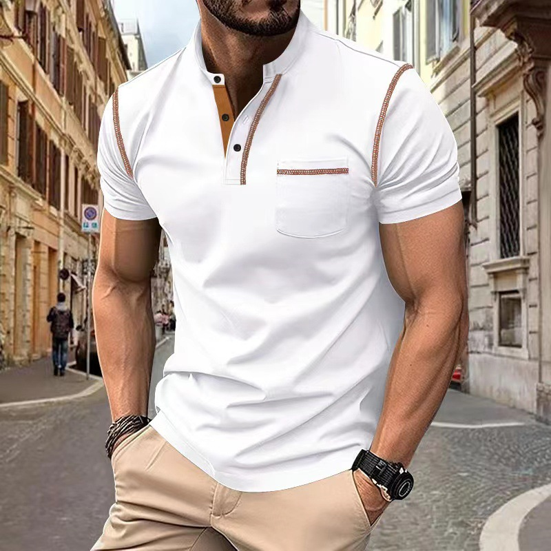 Men's Henley Neck Short Sleeve T-Shirt with Contrast Stitch Detail