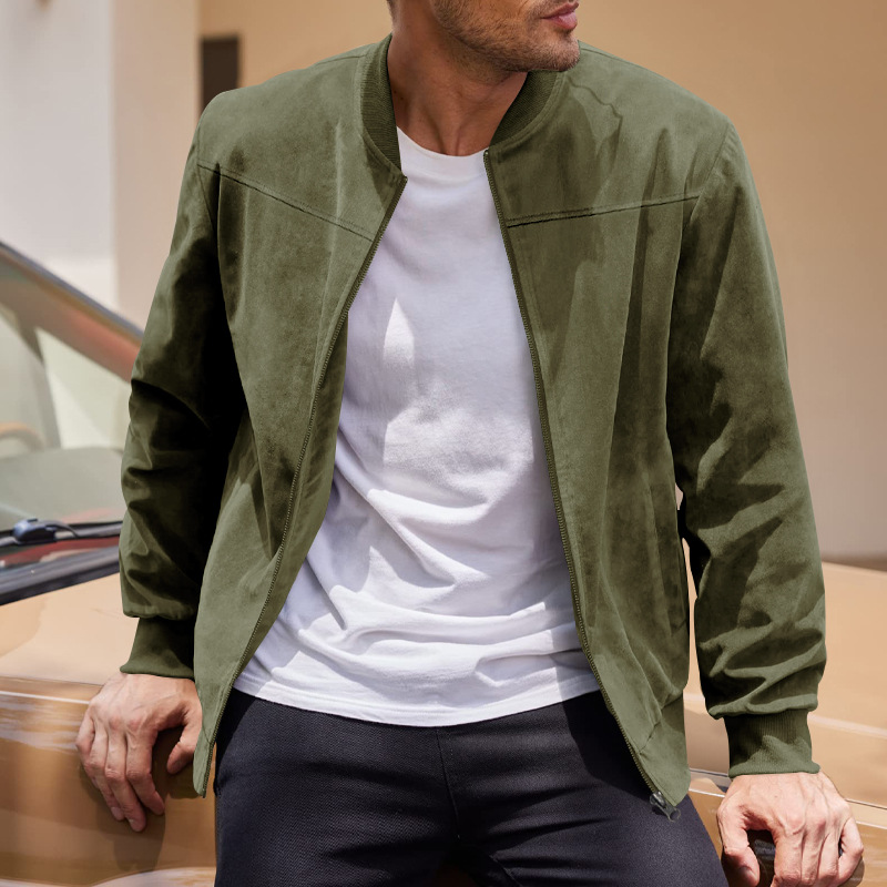 Men’s Suede-Look Stand Collar Bomber Jacket