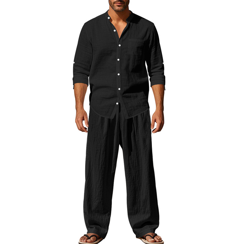 Men’s Relaxed Linen Long-Sleeve Shirt & Pants Set