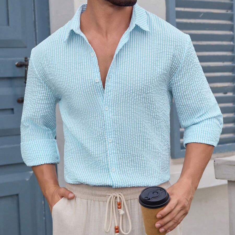 Men's Classic Striped Long Sleeve Button Shirt