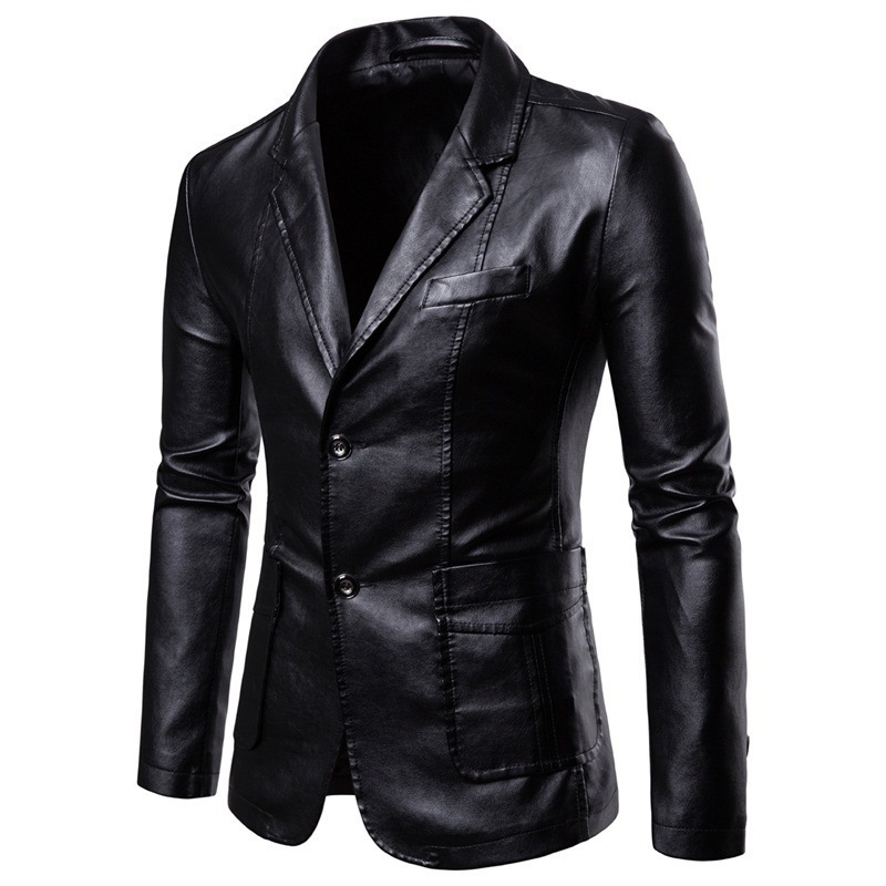 Men's Classic Washed Leather Jacket – Button Collar Casual Outerwear