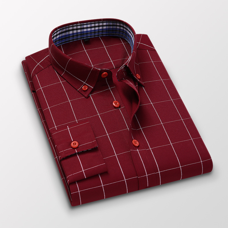 Men’s Slim-Fit Plaid Long Sleeve Shirt – Casual Button-Up Shirt
