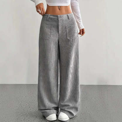 Ladies' High Waist Corduroy Wide Leg Pants