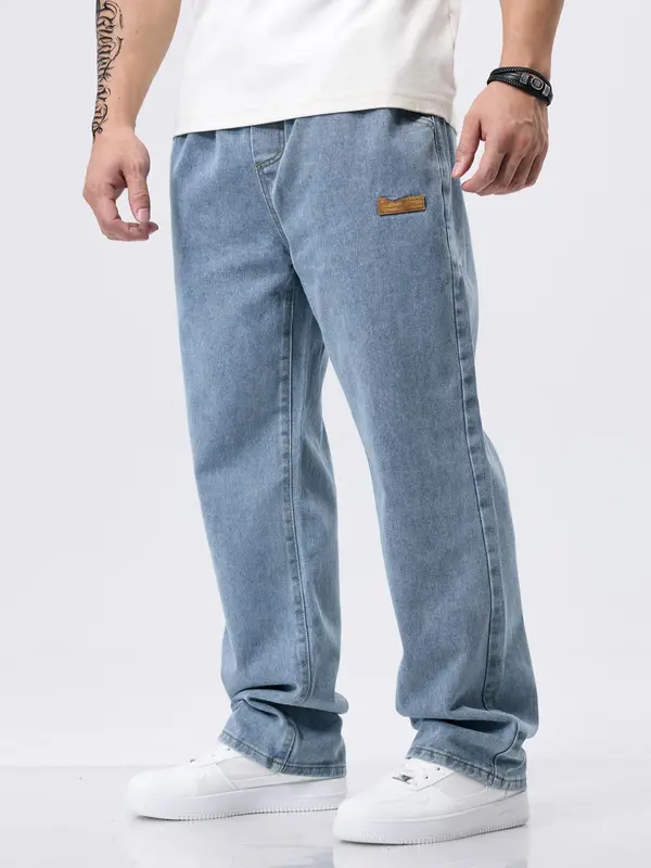 Men's Regular Fit Patched Drawstring Waist Jeans