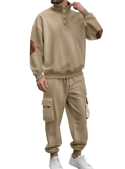 Men’s Knit Grid Tracksuit – Casual Sweatshirt & Pants Set