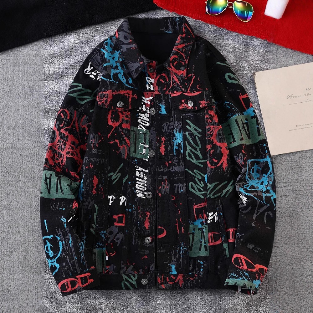 Men’s Printed Denim Jacket – Casual Streetwear Style