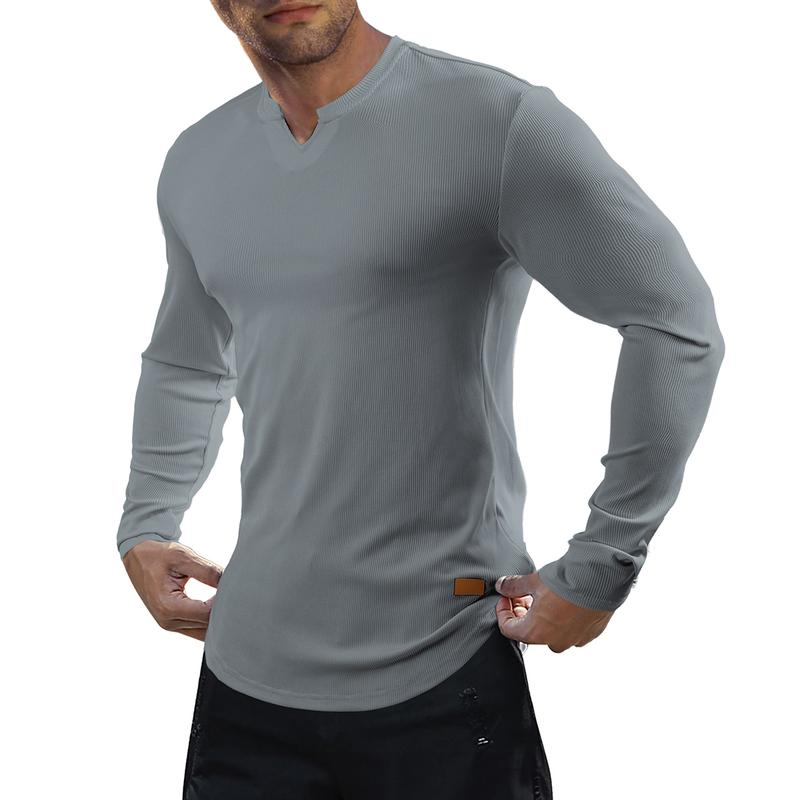 Men's Slim Fit V-Neck Long Sleeve T-Shirt – Breathable & Comfortable