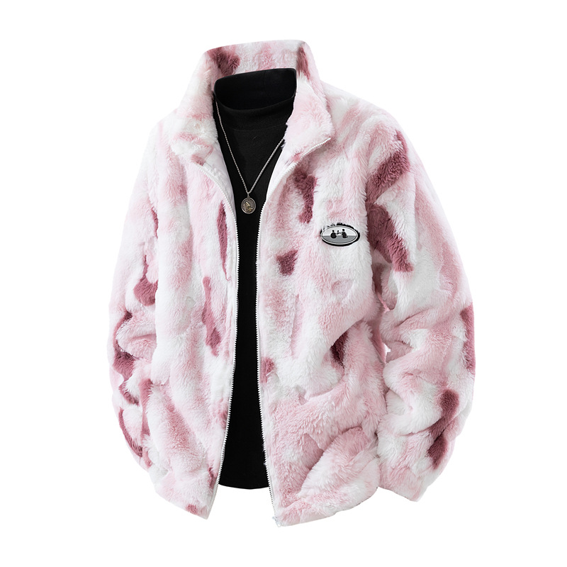 Men’s Tie-Dye Fleece Stand Collar Winter Jacket