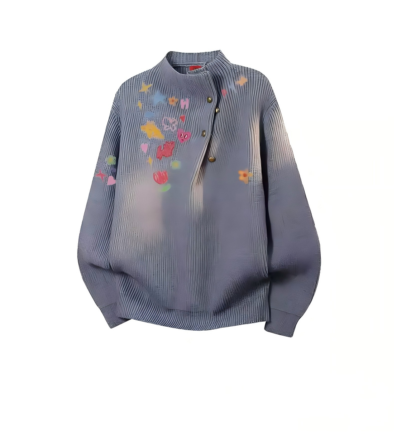 Unisex Heart Graffiti Half High-Neck Knit Sweater