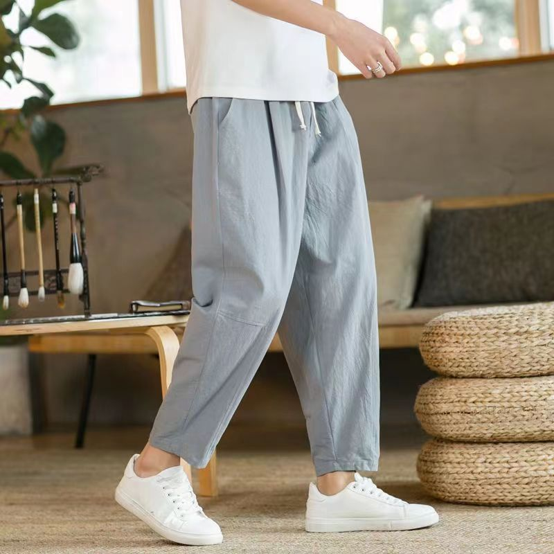 Men’s Casual Linen Cropped Pants