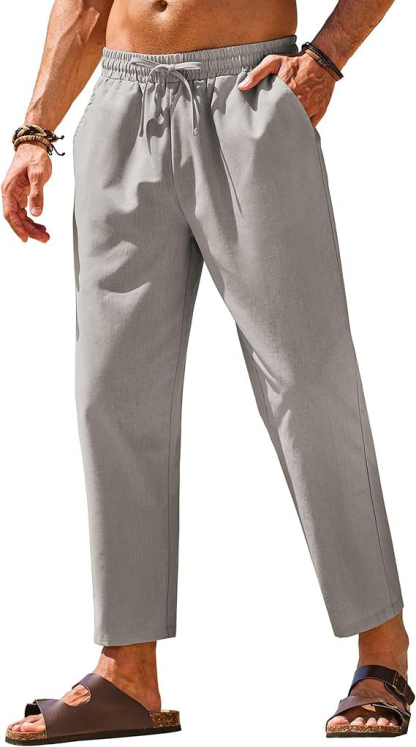 Men’s Lightweight Linen-Feel Drawstring Casual Pants