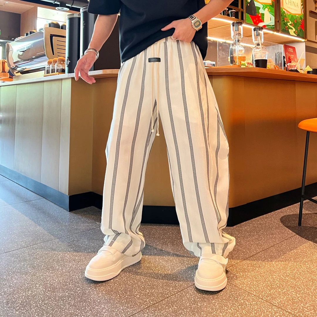 Men’s Striped Wide-Leg Relaxed Casual Pants