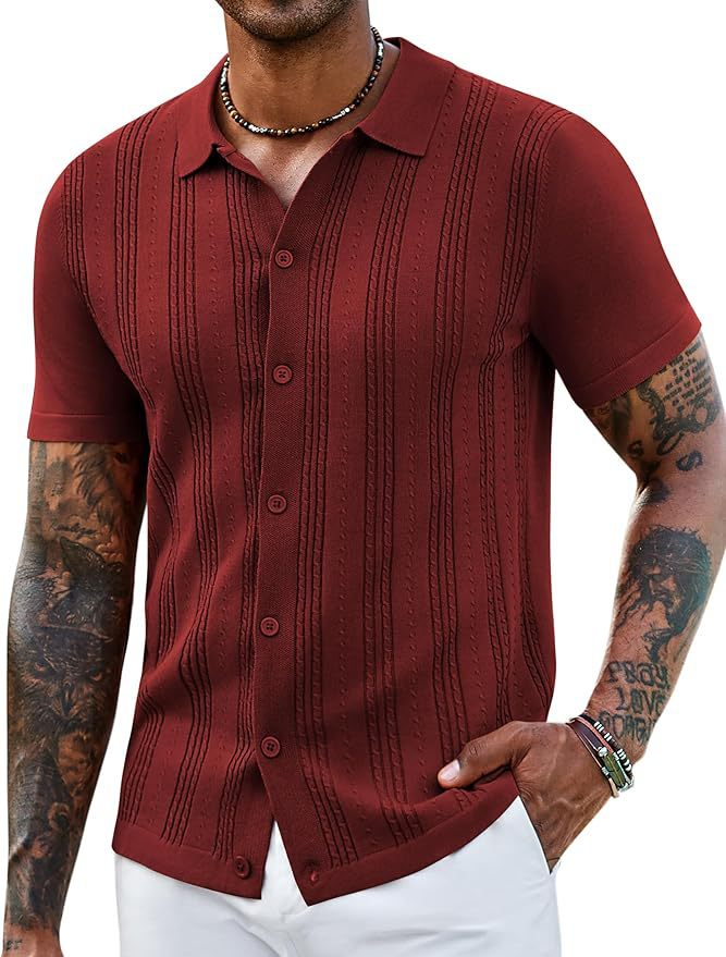 Men’s Striped Knit Hollow Polo Shirt
