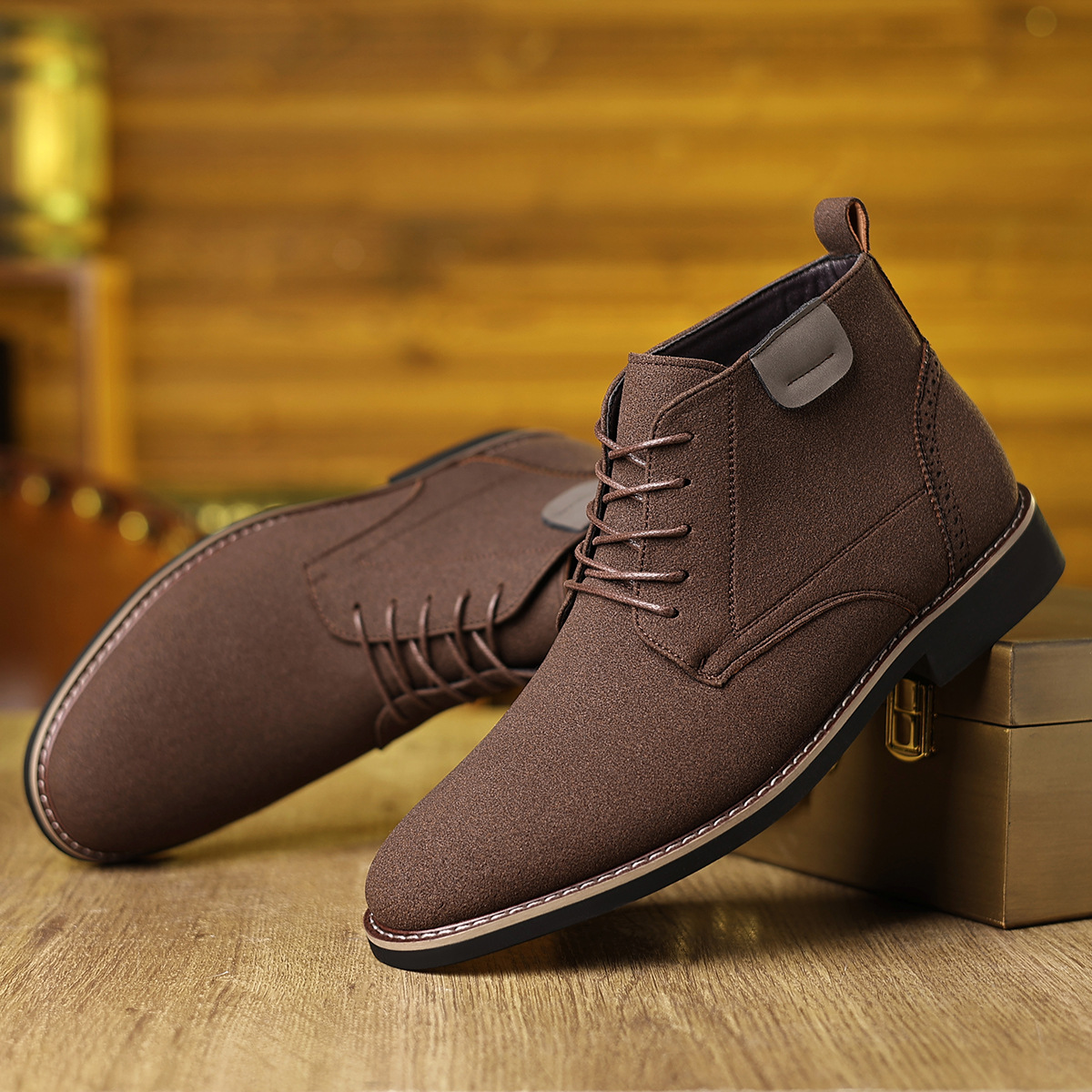 Men's Classic Suede Black Lace-up Boots