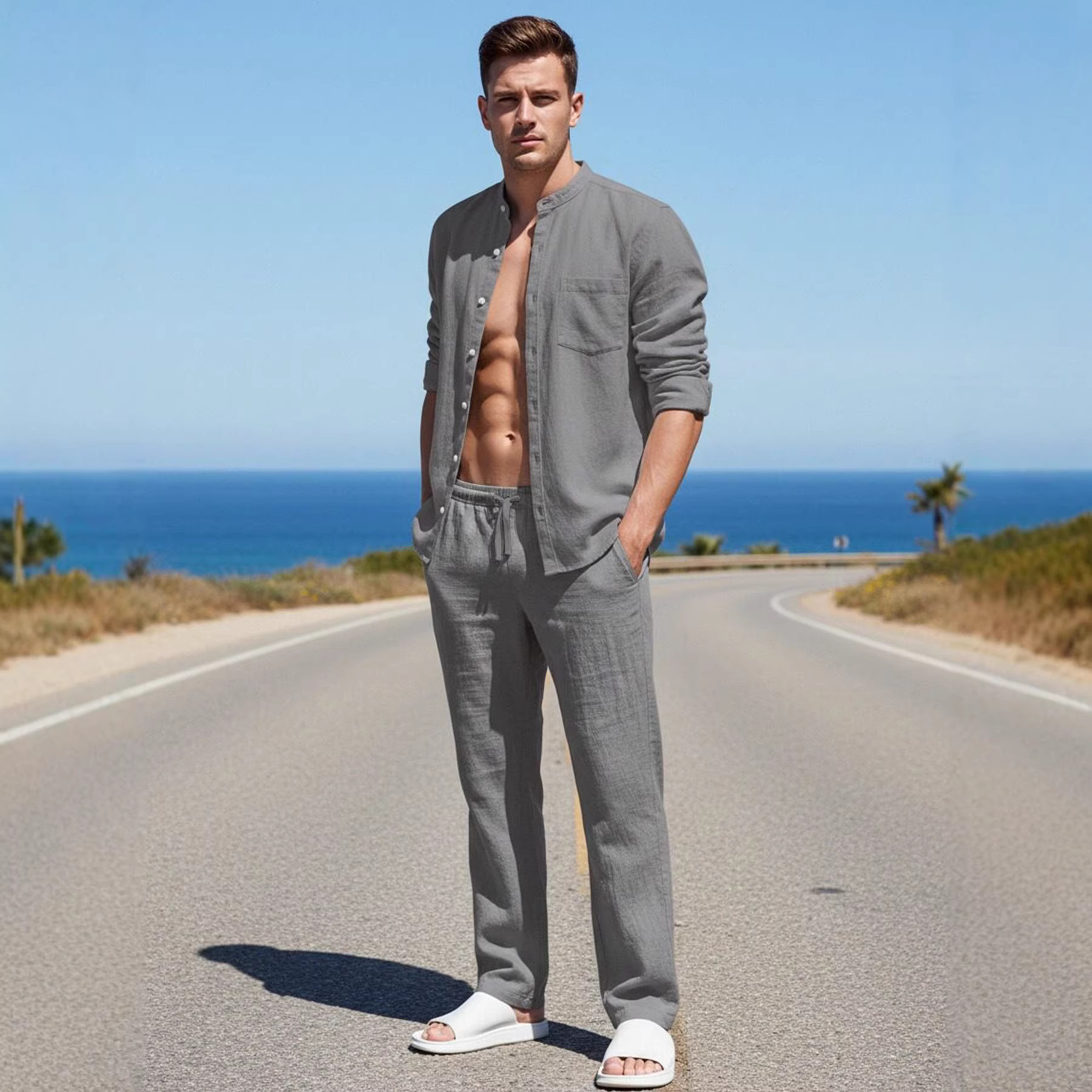 Men's Linen-Blend Vacation Shirt & Pants Set