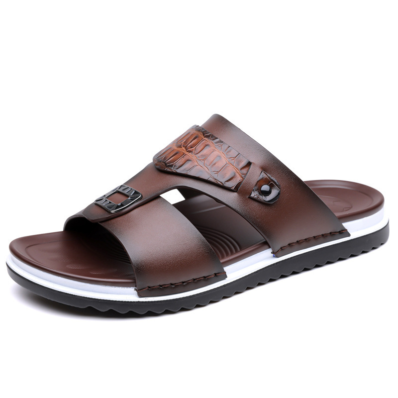 Men’s Summer Leather Slide Sandals for Driving & Casual Wear