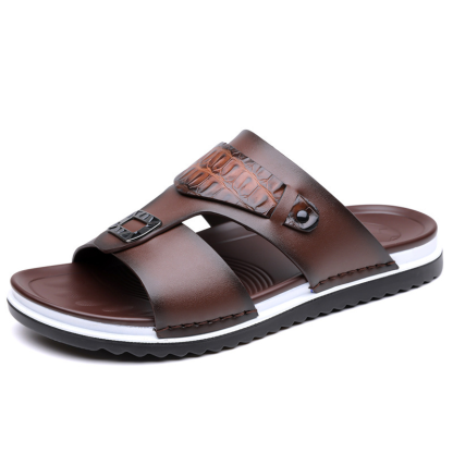 Men’s Summer Leather Slide Sandals for Driving & Casual Wear