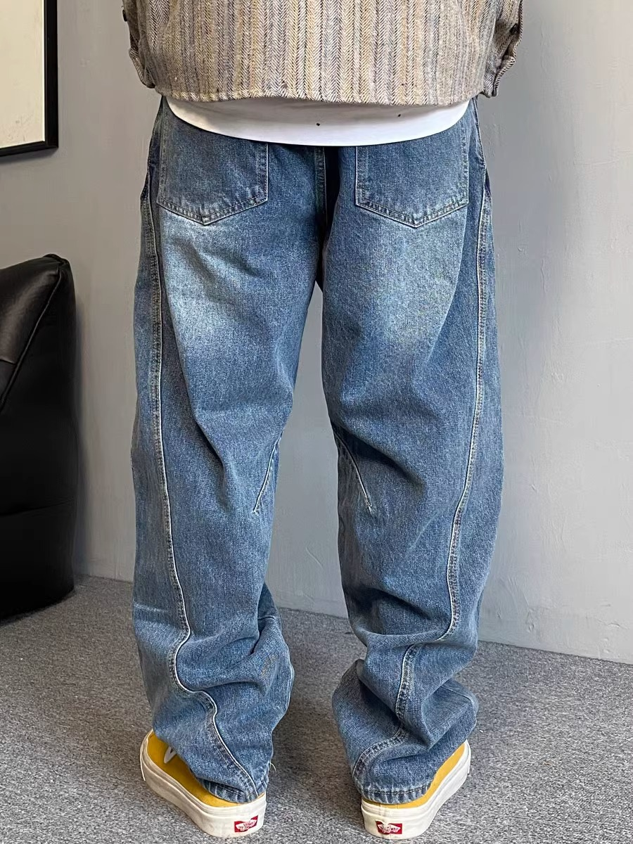 Men's Vintage Elastic Waist Loose Straight-Leg Jeans