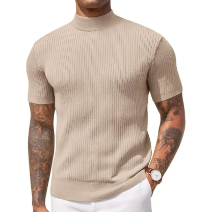Men's Mock Turtleneck Short Sleeve Ribbed Knit Top