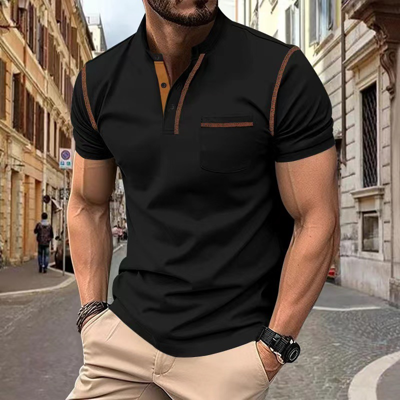 Men's Henley Neck Short Sleeve T-Shirt with Contrast Stitch Detail