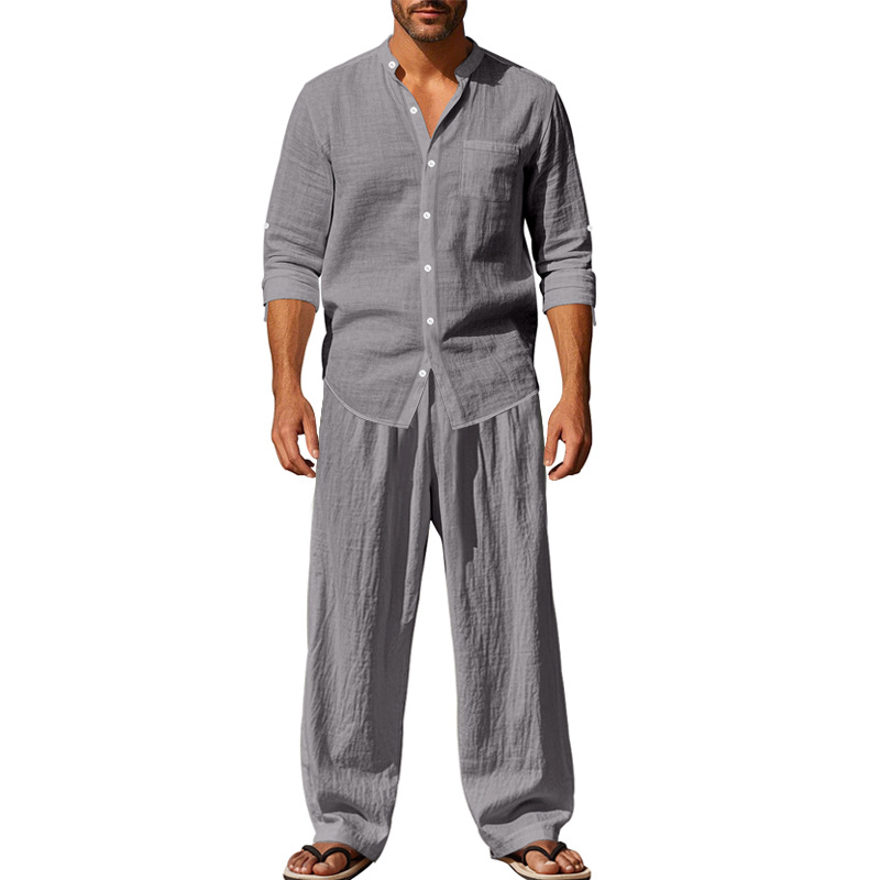 Men’s Relaxed Linen Long-Sleeve Shirt & Pants Set
