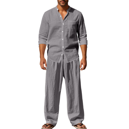 Men’s Relaxed Linen Long-Sleeve Shirt & Pants Set