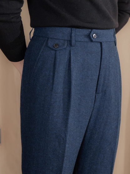 Men's Italian Herringbone Linen Wool Blend Ankle Trousers