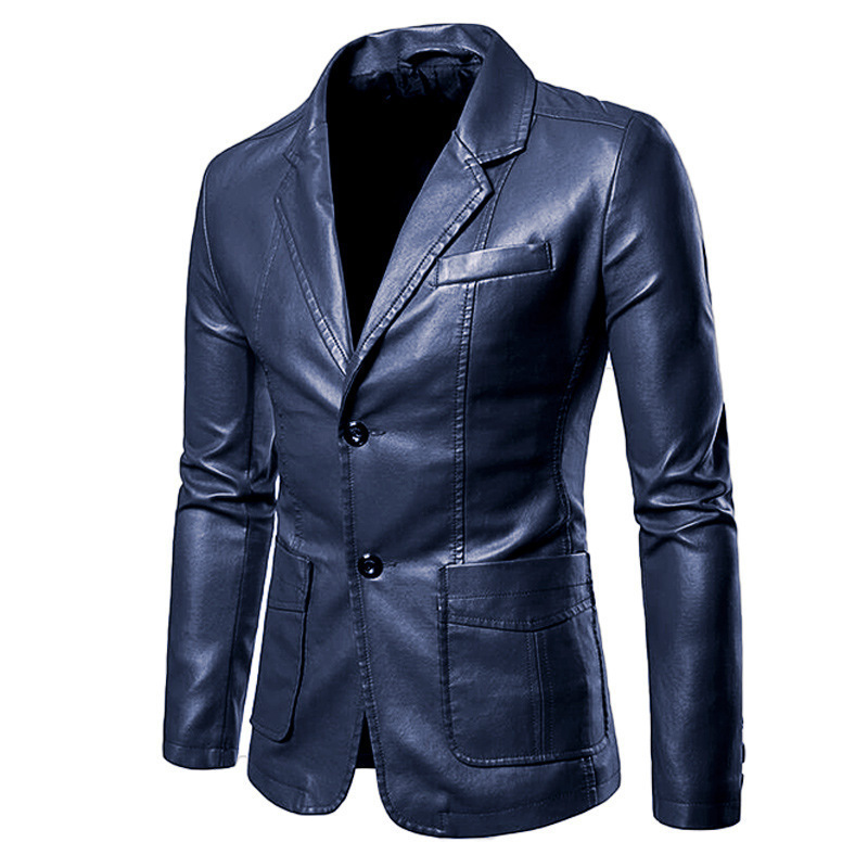 Men's Classic Washed Leather Jacket – Button Collar Casual Outerwear