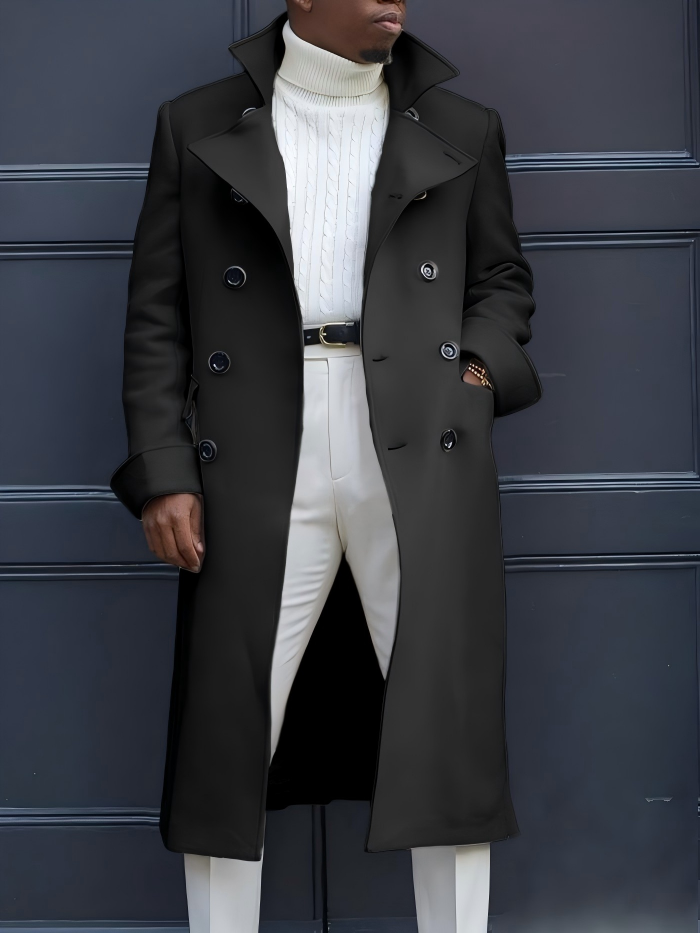 Men's Double-Breasted Long Coat – Notch Lapel Casual Trench Overcoat