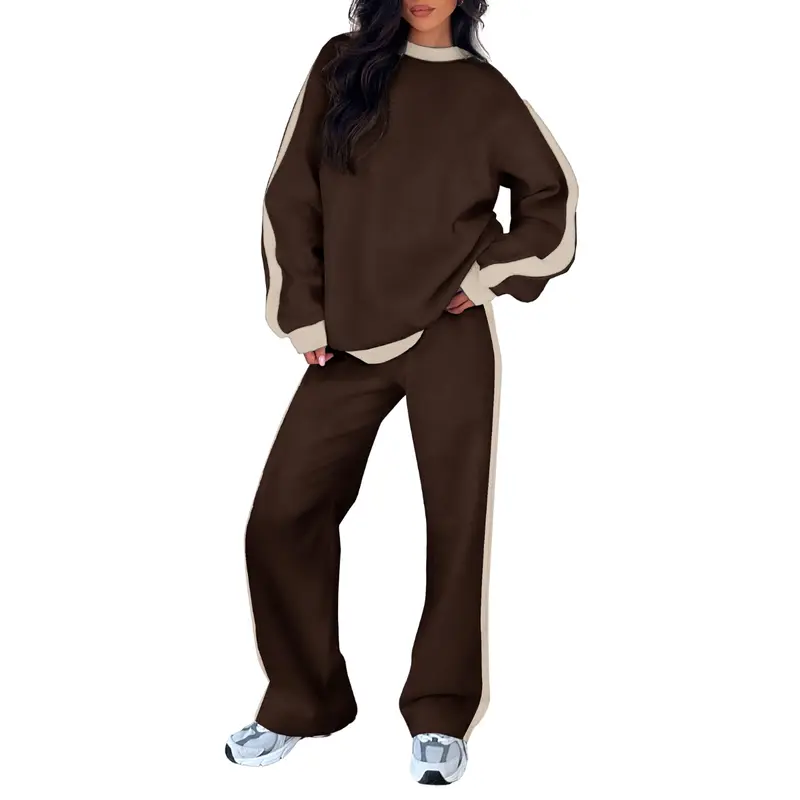 Women's 2-Piece Colorblock Fleece Sweatsuit – Relaxed Sweatshirt & Straight-Leg Pants Set