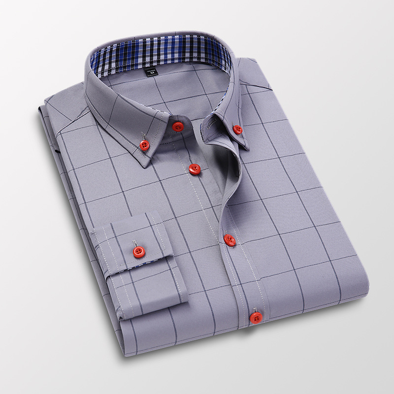 Men’s Slim-Fit Plaid Long Sleeve Shirt – Casual Button-Up Shirt