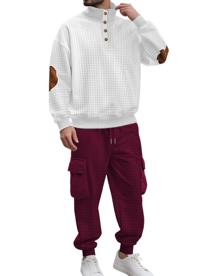 Men’s Knit Grid Tracksuit – Casual Sweatshirt & Pants Set