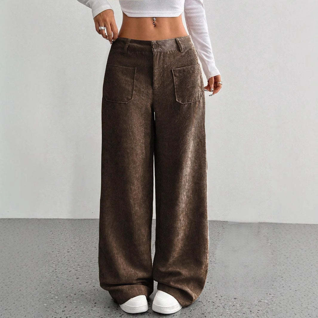 Ladies' High Waist Corduroy Wide Leg Pants