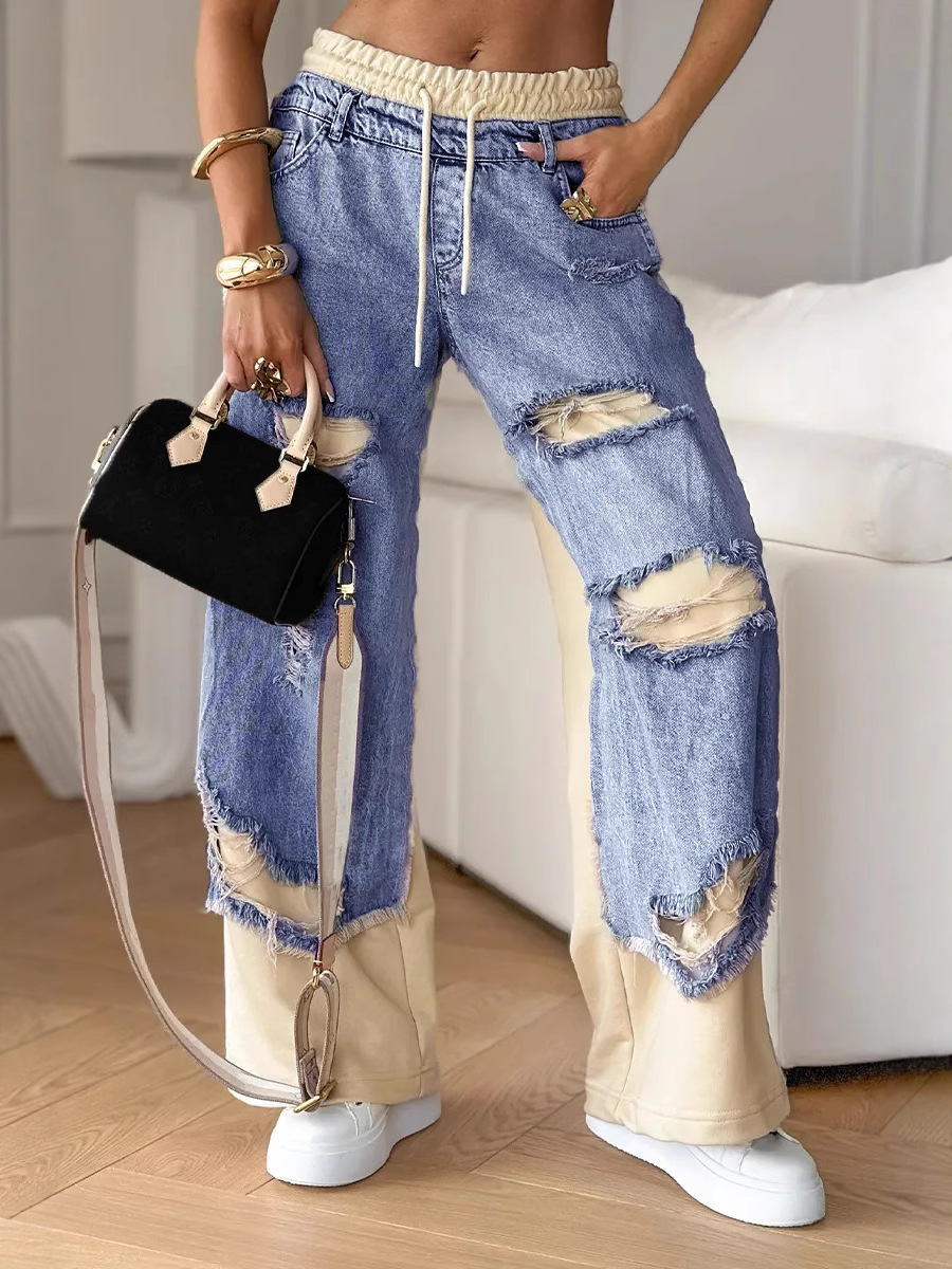 Trendy Street Patchwork Ripped Jeans for Women ✨
