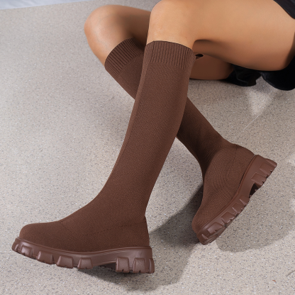 Women’s Knit Mid-Calf Sock Boots – Chunky Heel Martin Boots
