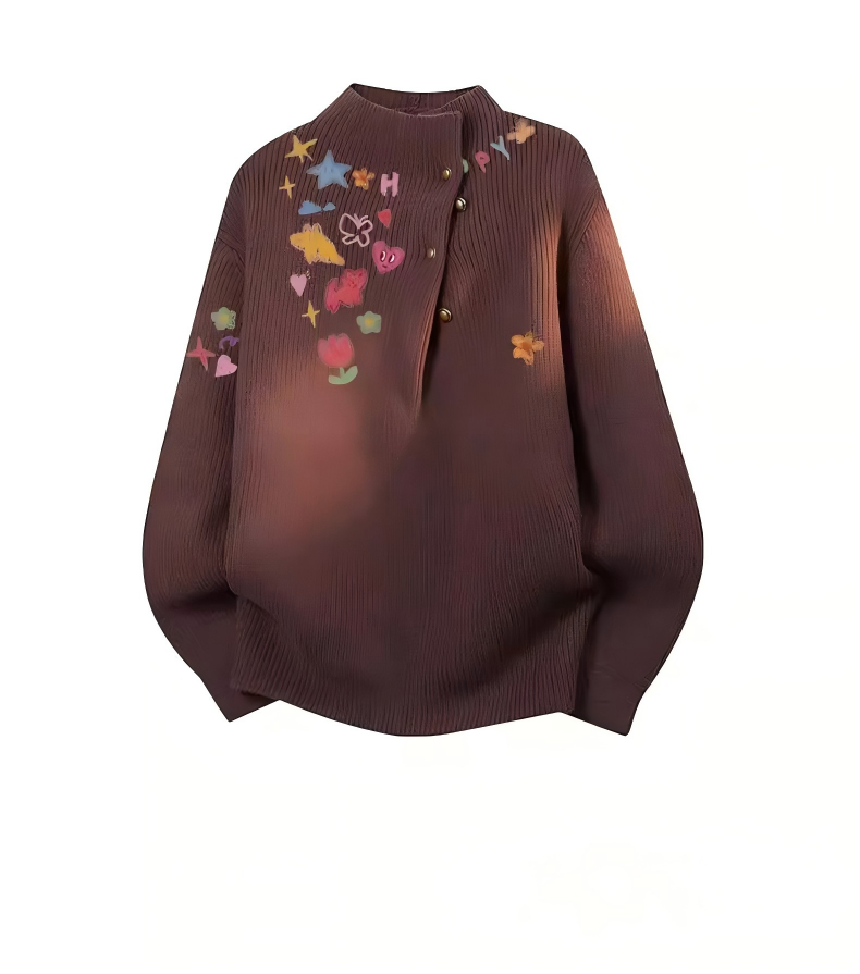 Unisex Heart Graffiti Half High-Neck Knit Sweater