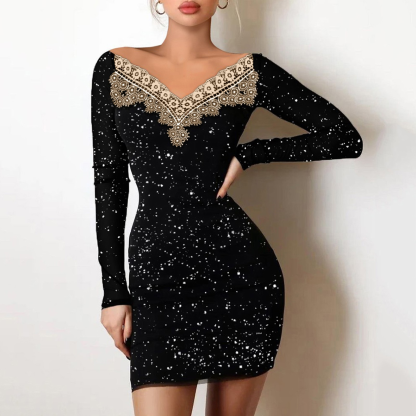 Women’s Off-Shoulder Foil Bodycon Evening Dress