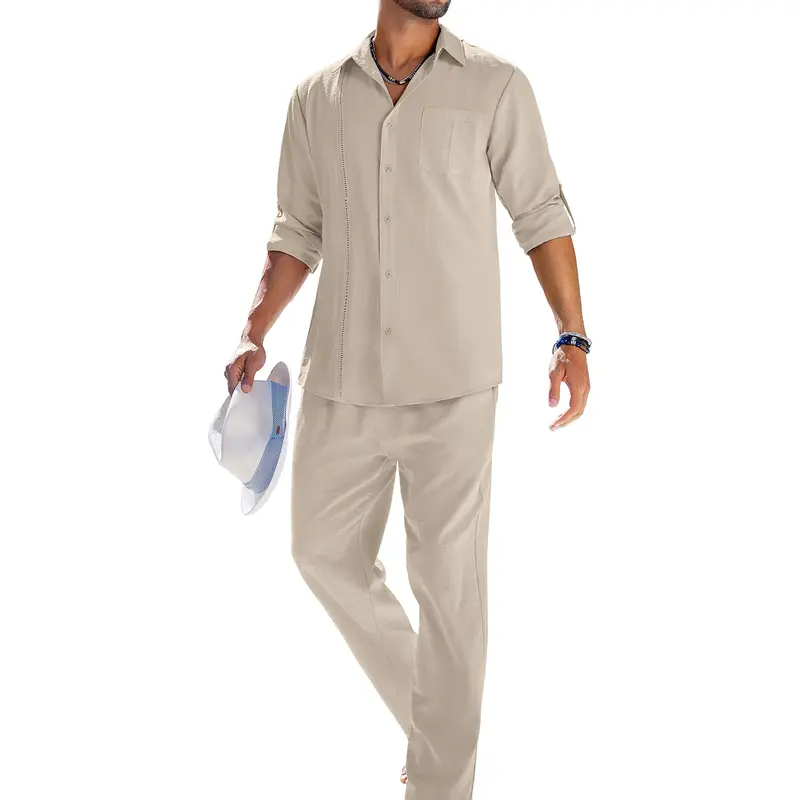 Men’s Casual Cuban Shirt & Drawstring Pants Set