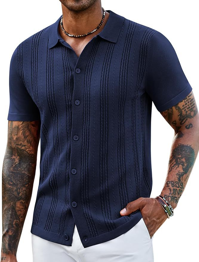 Men’s Striped Knit Hollow Polo Shirt