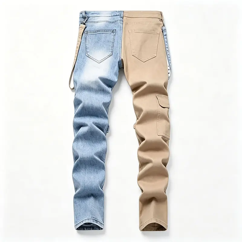 Men's Loose Straight-Leg Cargo Jeans with Contrast Zipper Pockets