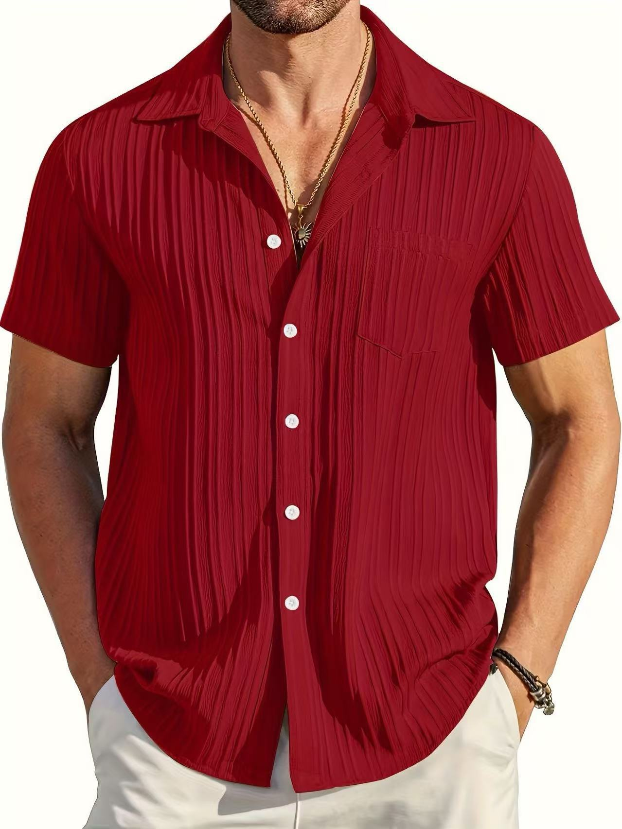 Men's Textured Stripe Short Sleeve Button Down Shirt