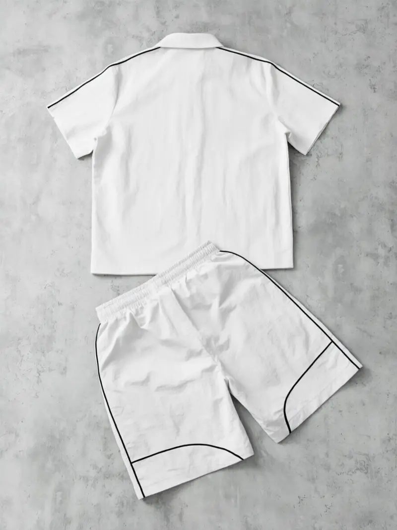 Men's Star Print Short Sleeve Zipper Shirt & Gym Shorts Set