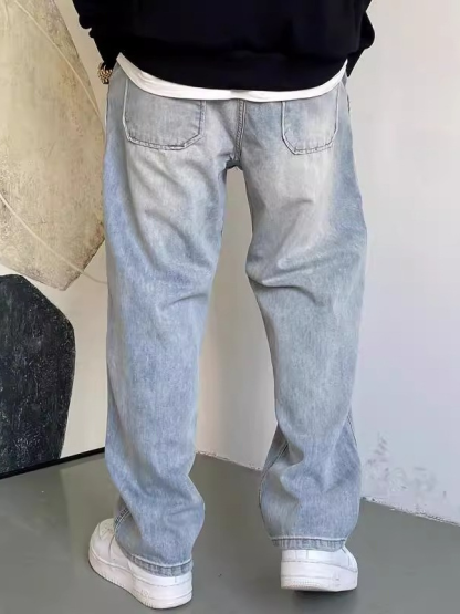 Men's Vintage Elastic Waist Loose Straight-Leg Jeans