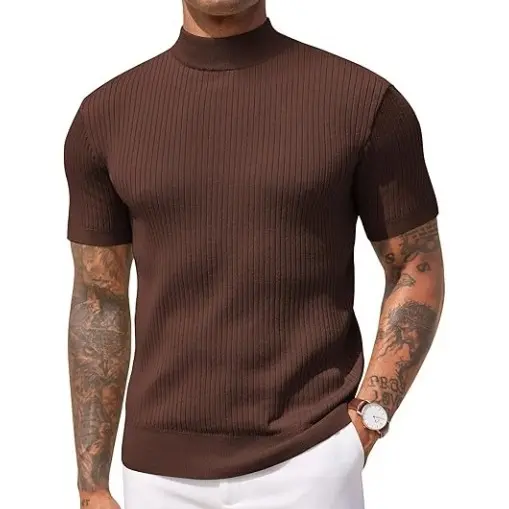 Men's Mock Turtleneck Short Sleeve Ribbed Knit Top